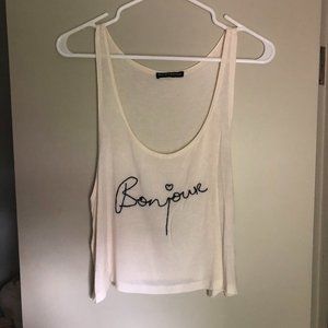 Brandy Melville "Bonjour" Black/White Ringer Tee